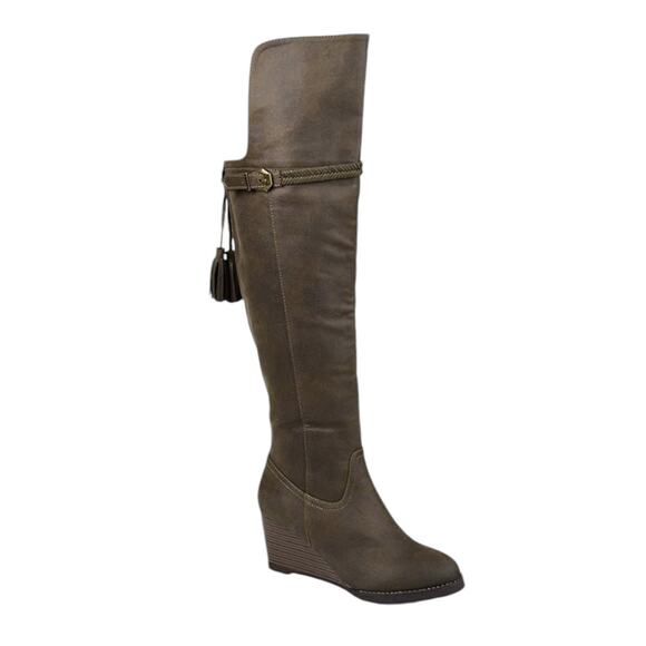 Journee Women's Jezebel Over The Knee Wide Calf Boots Olive Size 5 1/2 - Picture 1 of 5